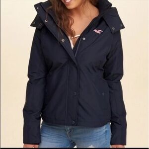 Hollister all weather jacket Navy with pink fleece lining